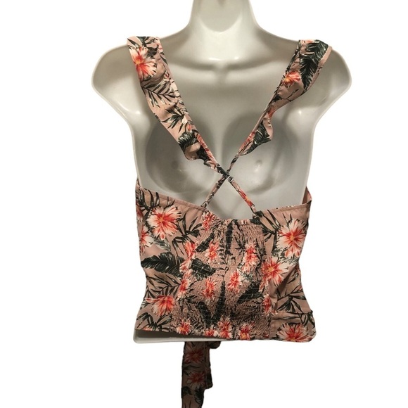Express VTG Y2K Hawaiian Print Wrap Style Crop Top M Smock Back Floral Ruffles - Picture 7 of 7
